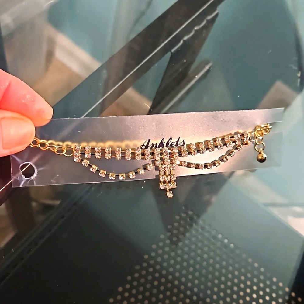 Gold Rhinestone Ankle Bracelet